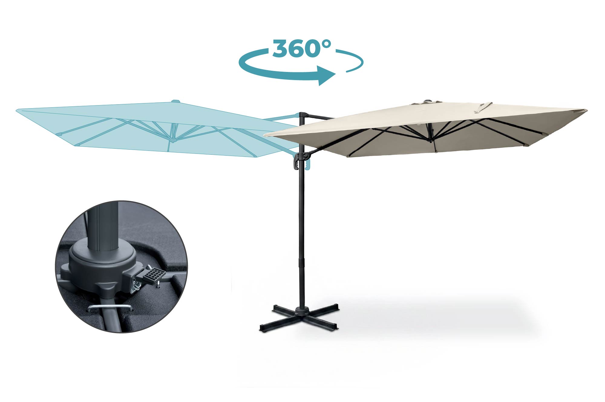 NAVAGIO 3x3m offsetparasoll i aluminium - 360° roterande och lutande - Beige 4