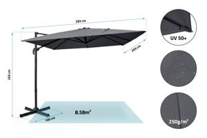 Parasol déporté 3x3m NAVAGIO en aluminium - Rotatif 360° inclinable - Gris 3