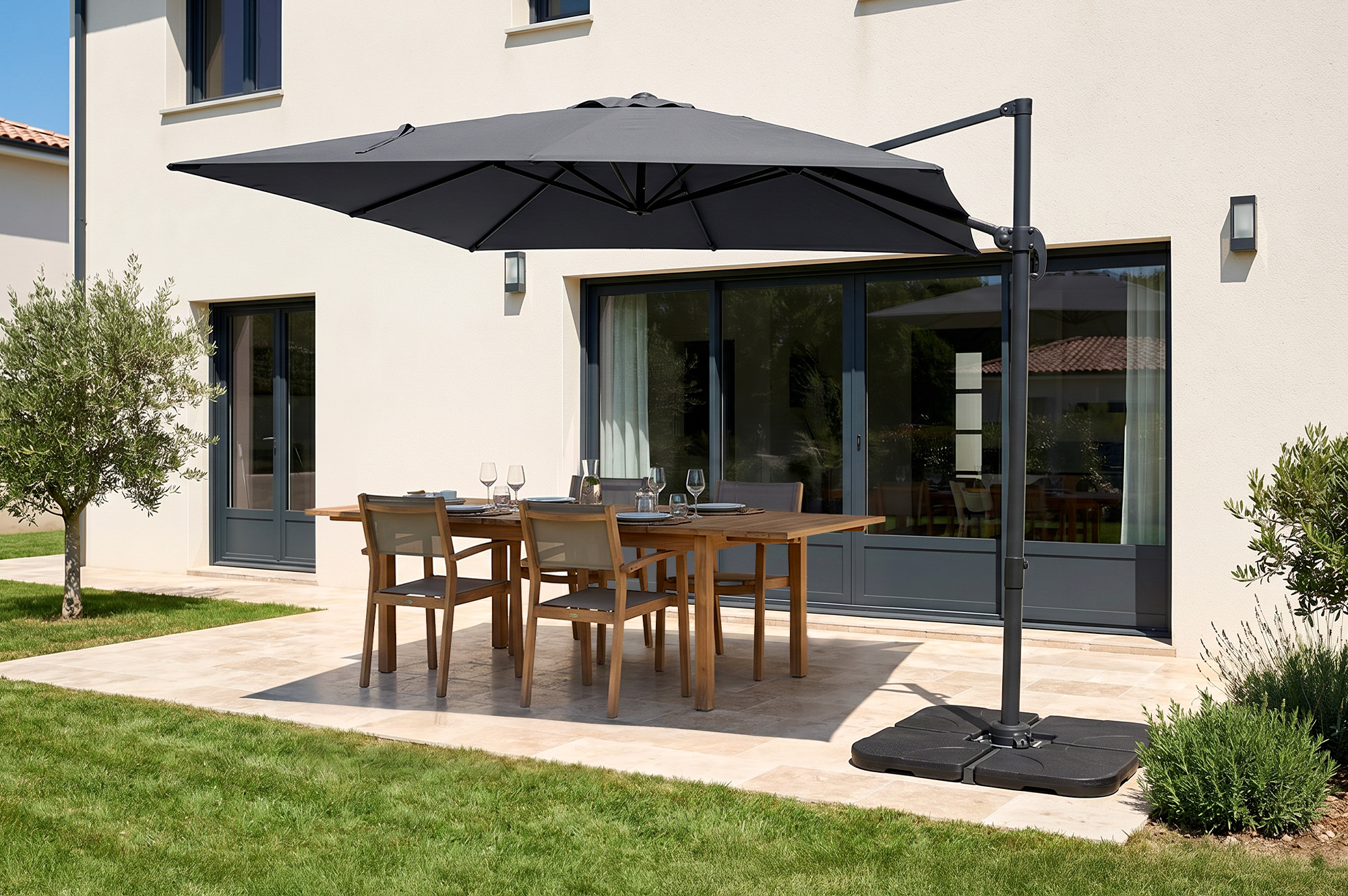 Parasol déporté 3x3m NAVAGIO en aluminium - Rotatif 360° inclinable - Gris main_image