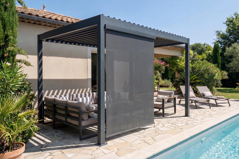 Store pour pergola VADA en aluminium gris - H.250 x L.135 cm