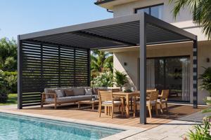 PIANA 92 cm-es pergola betekintést gátló paraván szürke alumínium lamellás lécekkel - VENTO 6