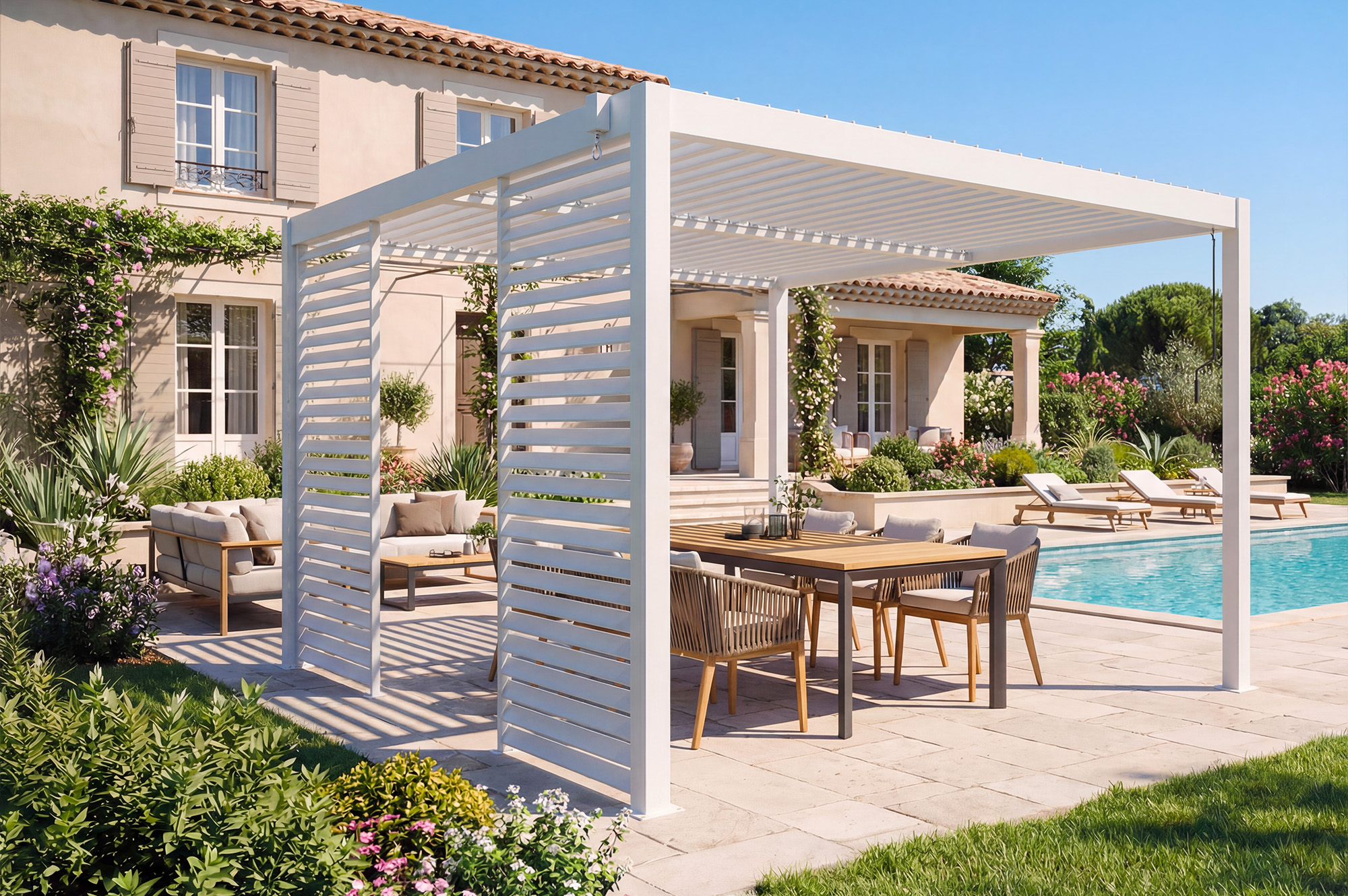 PIANA 92 cm Pergola-Sichtschutz mit weißen Aluminium-Lamellen - VENTO 5