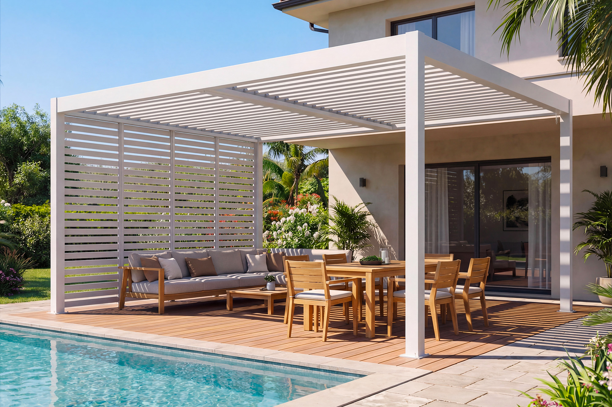 PIANA 92 cm Pergola-Sichtschutz mit weißen Aluminium-Lamellen - VENTO 6